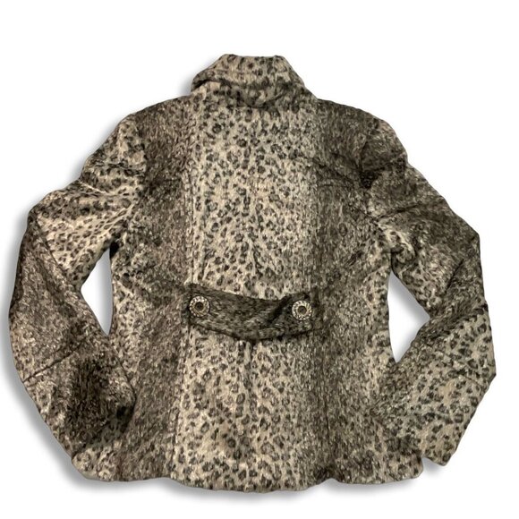 BKE Jacket Womens L Animal Print Faux Fur Gray Peacoat Double Breasted Cheetah - Picture 2 of 11